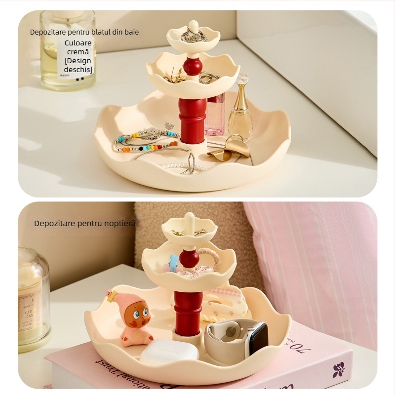 Raft de bijuterii pentru birou, 3 niveluri, din plastic, stil modern minimalist, organizator multifuncțional pentru bijuterii