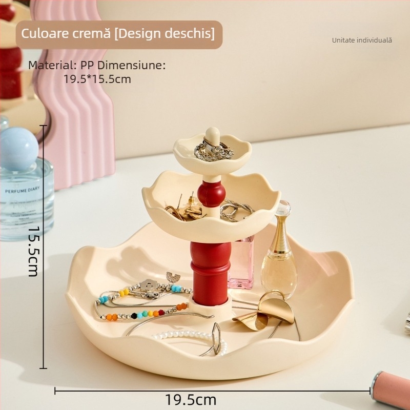 Raft de bijuterii pentru birou, 3 niveluri, din plastic, stil modern minimalist, organizator multifuncțional pentru bijuterii