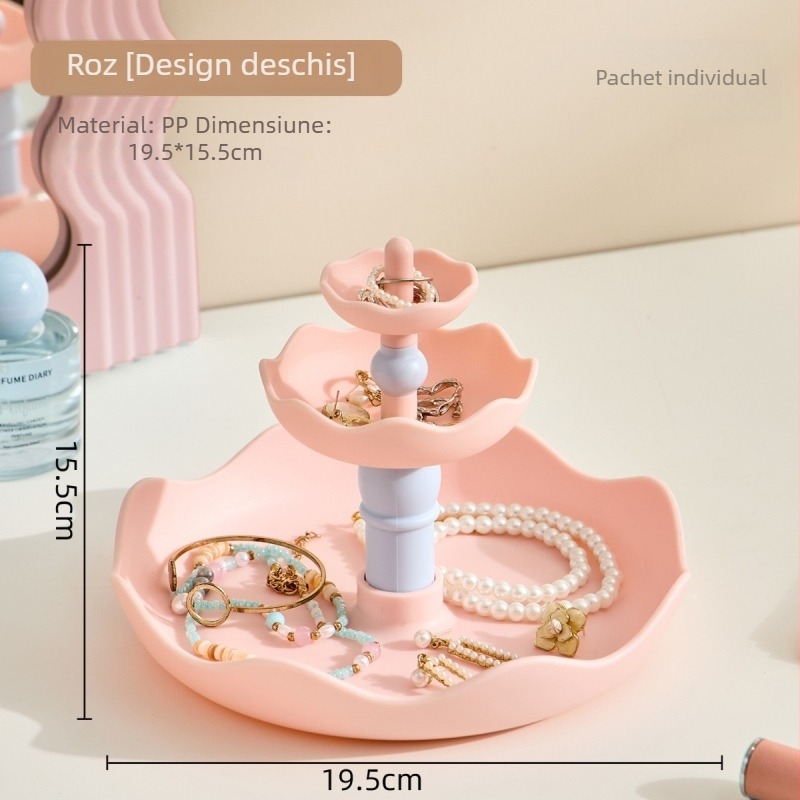 Raft de bijuterii pentru birou, 3 niveluri, din plastic, stil modern minimalist, organizator multifuncțional pentru bijuterii