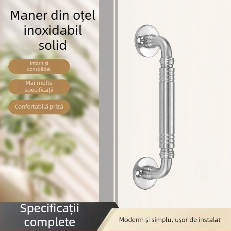 Mâner de ușă pentru dulap – oțel inoxidabil, formă bară, finisaj periat, montaj pe suprafață, pentru dulapuri și garderobă, stil modern minimalist