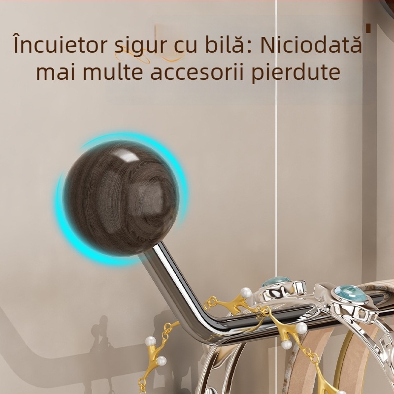Organizator de păr cu ventuză — fără găuri, multifuncțional, cadru din lemn și oțel inoxidabil, montaj pe perete cu ventuză, depozitare baie, 1 nivel