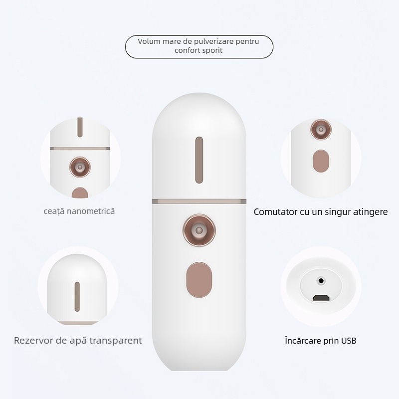 Welland WL2616 Mini Pulverizator cu Răcire pentru Hidratare, Pulverizator Cosmetic Portabil, 1-ă treaptă, Baterie încorporată, Ceață până la 10 s