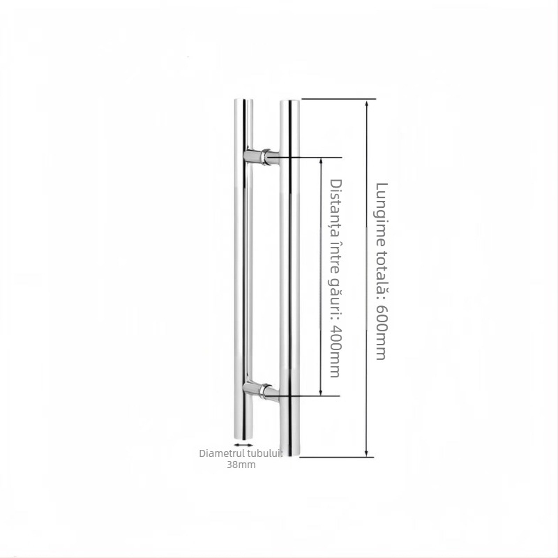 Mâner ușă din oțel inoxidabil, țeavă rotundă, pentru sticlă, fără ramă, finisaj mat, montaj pe suprafață, design modern minimalist