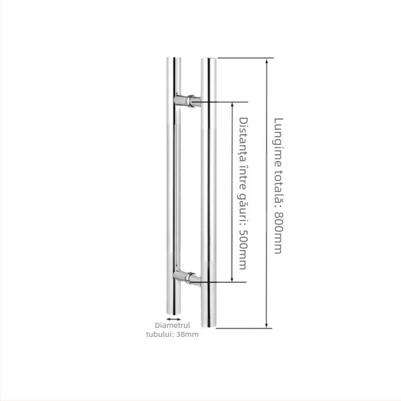 Mâner ușă din oțel inoxidabil, țeavă rotundă, pentru sticlă, fără ramă, finisaj mat, montaj pe suprafață, design modern minimalist