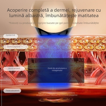 Dispozitiv facial LED pentru uz casnic cu lifting, masaj, vibrație și încălzire, tehnologie cu colagen, albire și rejuvenare a pielii, IPX7 rezistent la apă, baterie încorporată 1200-2000 mAh