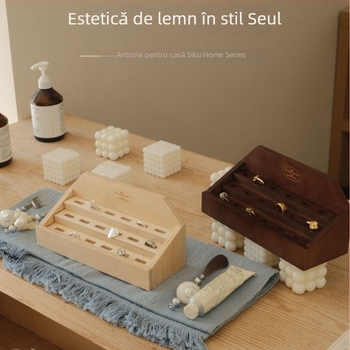 Raft de expunere pentru inele, lemn, stil Nordic, lucrat manual, cu un etaj (lemn; stil Nordic; lucrat manual; cu un etaj)