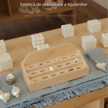 Raft de expunere pentru inele, lemn, stil Nordic, lucrat manual, cu un etaj (lemn; stil Nordic; lucrat manual; cu un etaj)