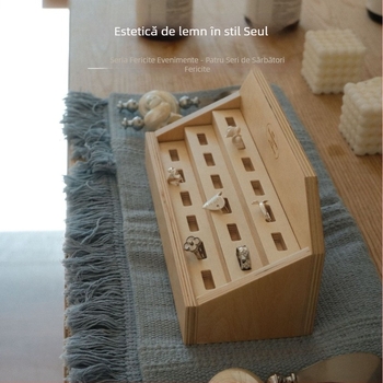 Raft de expunere pentru inele, lemn, stil Nordic, lucrat manual, cu un etaj (lemn; stil Nordic; lucrat manual; cu un etaj)