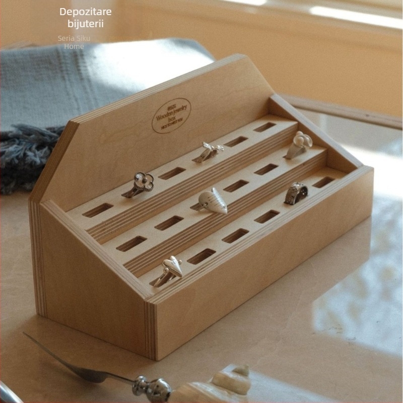 Raft de expunere pentru inele, lemn, stil Nordic, lucrat manual, cu un etaj (lemn; stil Nordic; lucrat manual; cu un etaj)