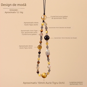 Lanț pentru telefon cu mărgele de cristal, realizat manual; model: stele, soare și lună, nori, univers; stil: design original, pandantiv-cheie