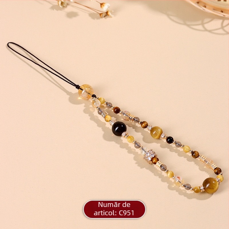 Lanț pentru telefon cu mărgele de cristal, realizat manual; model: stele, soare și lună, nori, univers; stil: design original, pandantiv-cheie