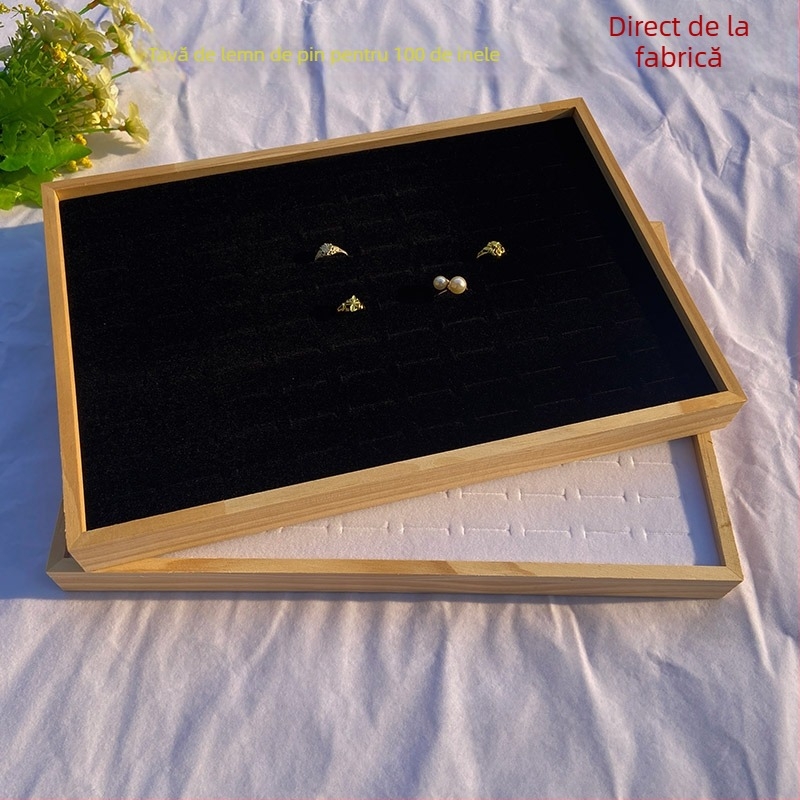 Tavă de expunere pentru bijuterii din lemn masiv, pentru 100 de inele, stil Nordic, vară 2023