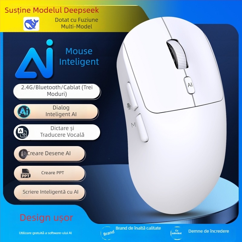 Mouse AI vocal fără fir V18 — Traducere vocală & asistență AI (2.4G+Bluetooth, 3500dpi, 3 butoane, USB, rază de 10 m)
