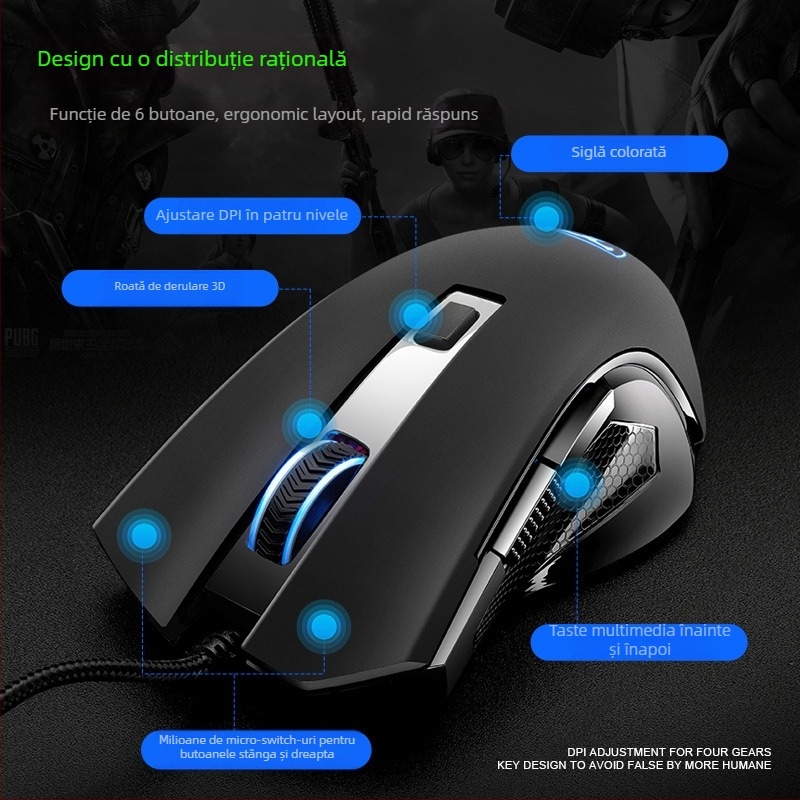 Mouse optic USB cablat T19, 2400dpi, 7 butoane