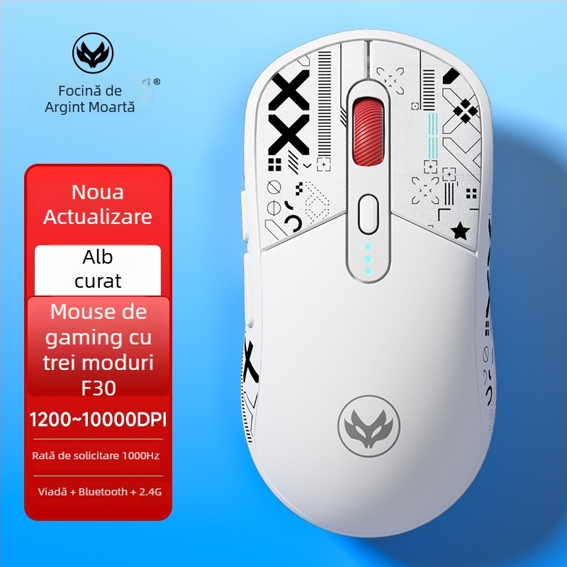 Mouse fotoelectric Hot Silver Fox – interfață USB, 10000 DPI, 6 butoane, cablu + 2.4G, reîncărcabil