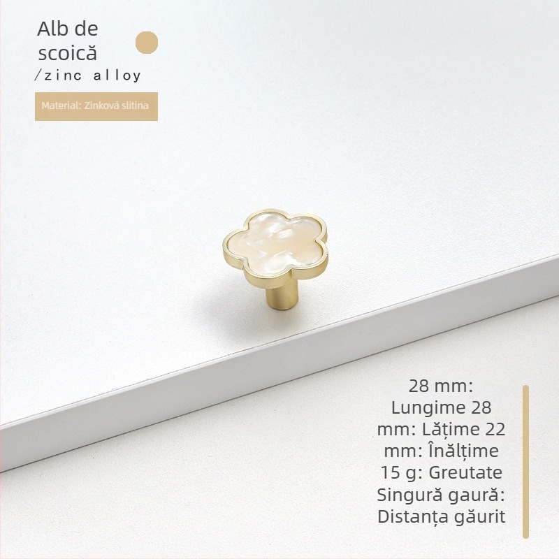 Mâner de dulap în formă de floare-scoică, din aliaj de zinc, placare electrochimică, modelul 999, pentru dulapuri, garderobe și sertare