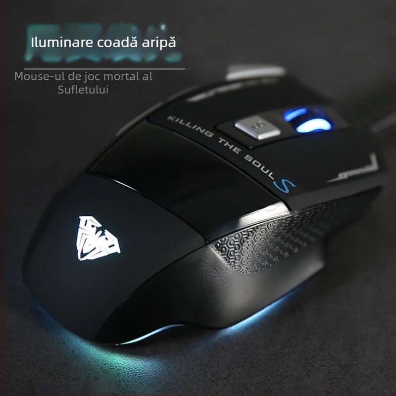 Mouse de gaming cu cablu, macro-programabil, 6 butoane, DPI 2000, USB, ergonomic