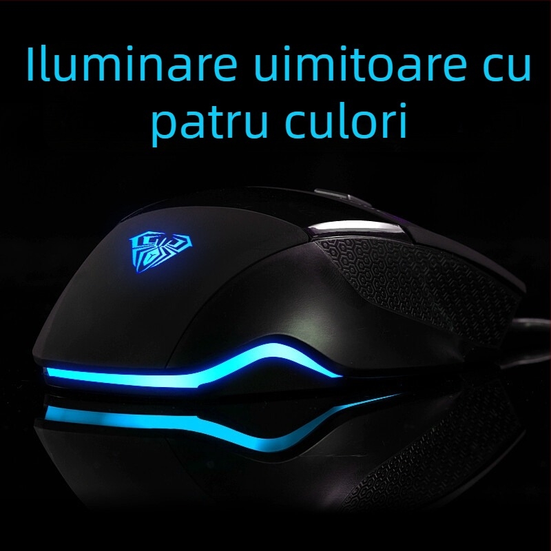 Mouse de gaming cu cablu, macro-programabil, 6 butoane, DPI 2000, USB, ergonomic