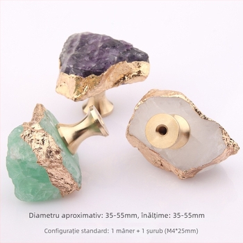 Mâner pentru sertare și uși de dulap | Cristal natural + alamă | Finisare: tăiere, șlefuire, electroplacare | Utilizare: sertare, uși de dulap, cârlige, mânere decorative | Stil: lux lejer | Model: textură și formă aleatorii