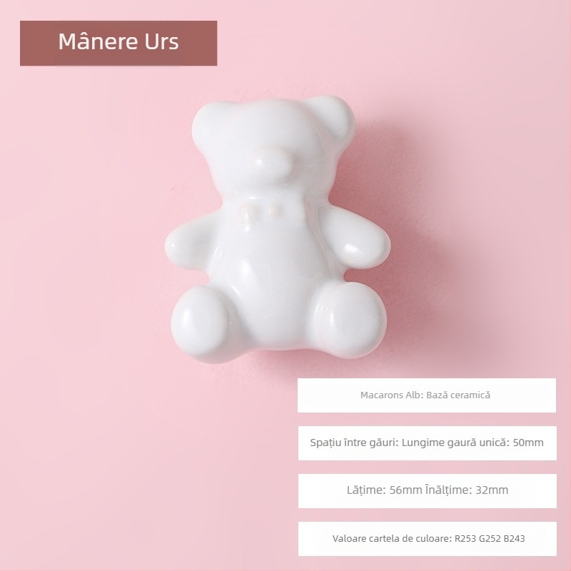 Mâner Teddy Bear pentru dulap și sertare - ceramică, glazură colorată, model 546, Peng E