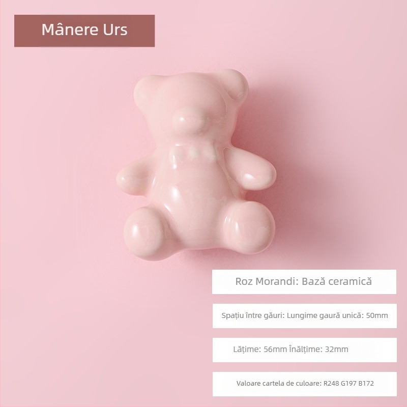 Mâner Teddy Bear pentru dulap și sertare - ceramică, glazură colorată, model 546, Peng E
