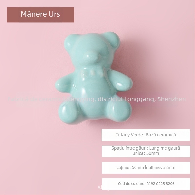 Mâner Teddy Bear pentru dulap și sertare - ceramică, glazură colorată, model 546, Peng E