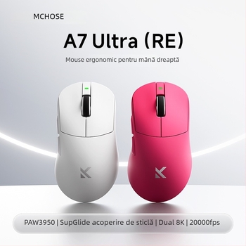 Mouse de gaming cu conexiune cablată și wireless 2.4G, senzor PAW3950, 42000 DPI, ergonomic pentru mâna dreaptă