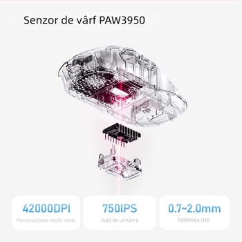 Mouse de gaming cu conexiune cablată și wireless 2.4G, senzor PAW3950, 42000 DPI, ergonomic pentru mâna dreaptă