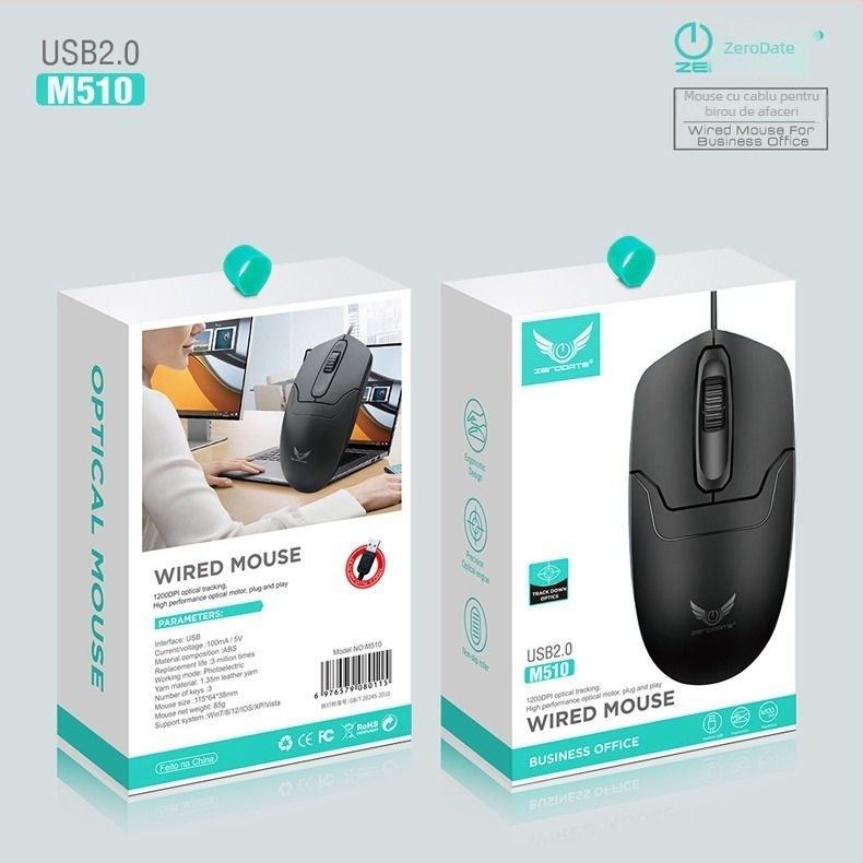 Mouse optic USB cu cablu, 1000dpi, 3 butoane