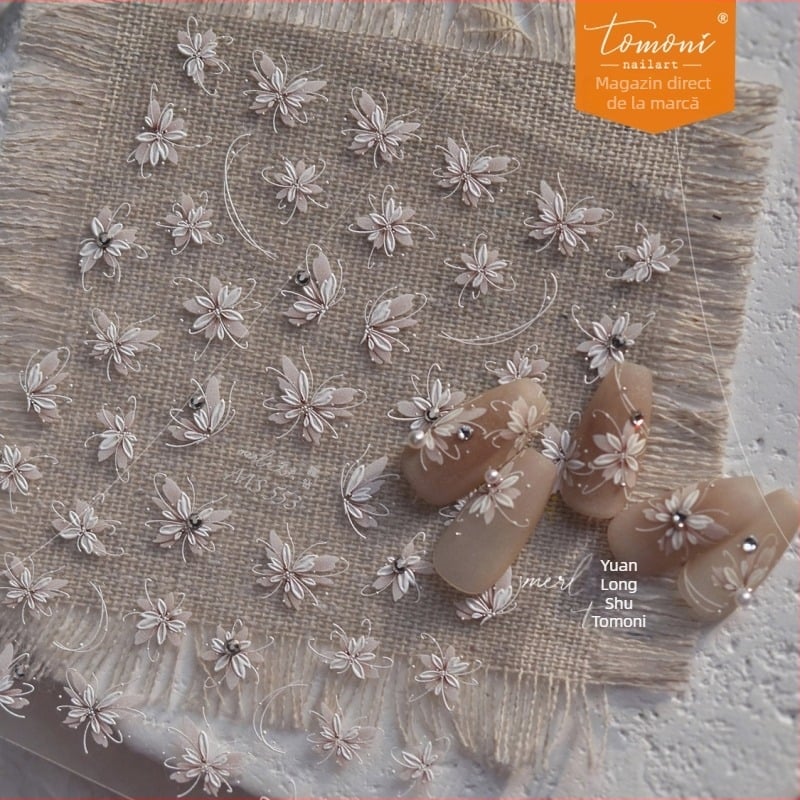 Autocolante pentru unghii – cristale de diamant, flori și fluturi, în stil desen animat, minimalist