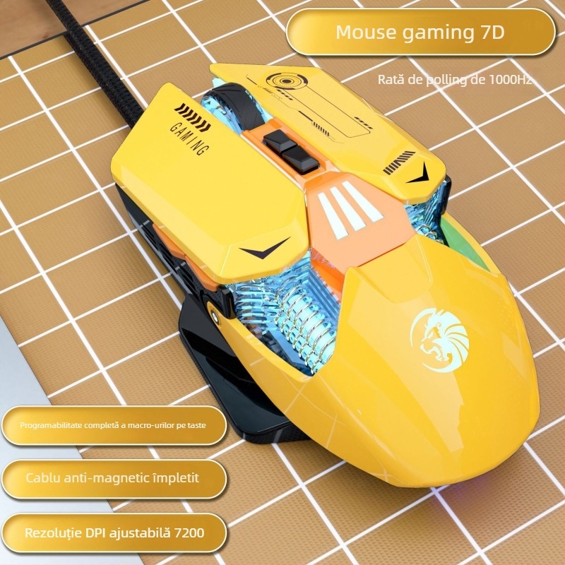 SKYLION C6 mouse optic de gaming cablu, 7 butoane, 7200 DPI, 4 niveluri DPI, ergonomic