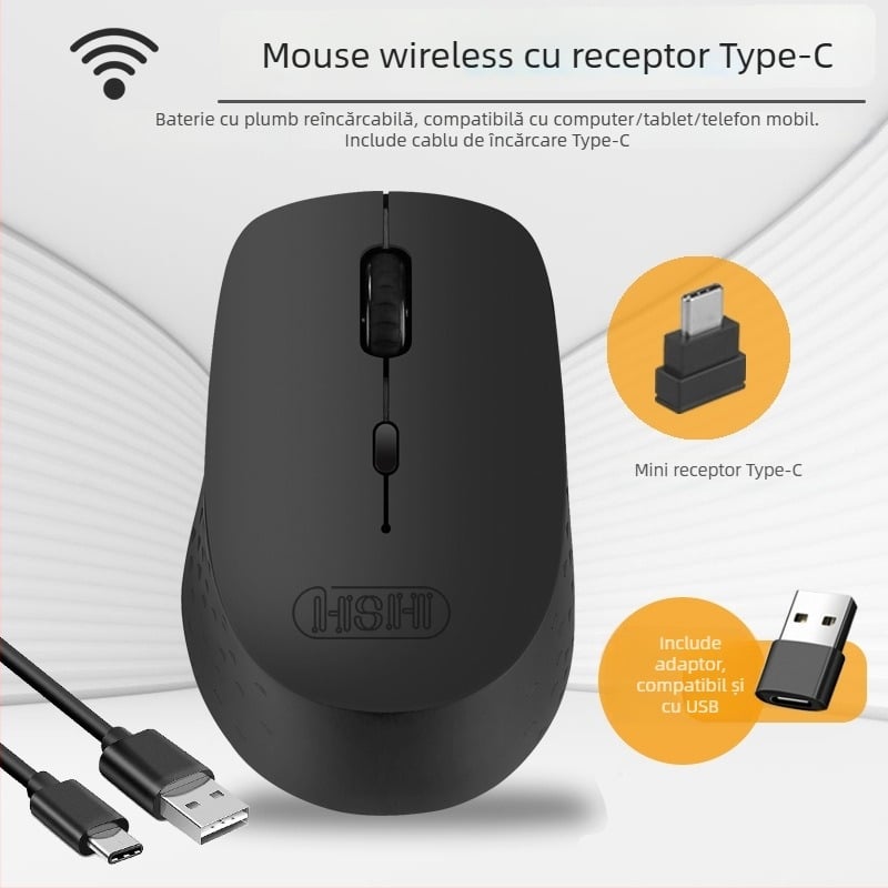 Mouse fotoelectric wireless cu interfață USB, 2.4GHz, 1600dpi, 4 butoane