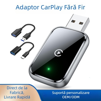 Cutie CarPlay wireless pentru mașină – interfață USB/Type-C, alimentare 5V, ABS cu textură metalică pulverizată, model Usb wireless carplay smart car box, compatibilă cu autovehicule care susțin CarPlay cablat