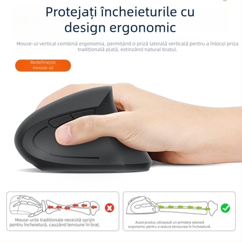 Mouse vertical ergonomic fără fir, a cincea generație, pentru mână dreaptă, dual-mod Bluetooth/2.4G, 1600 DPI