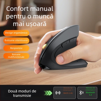 Mouse vertical ergonomic fără fir, a cincea generație, pentru mână dreaptă, dual-mod Bluetooth/2.4G, 1600 DPI