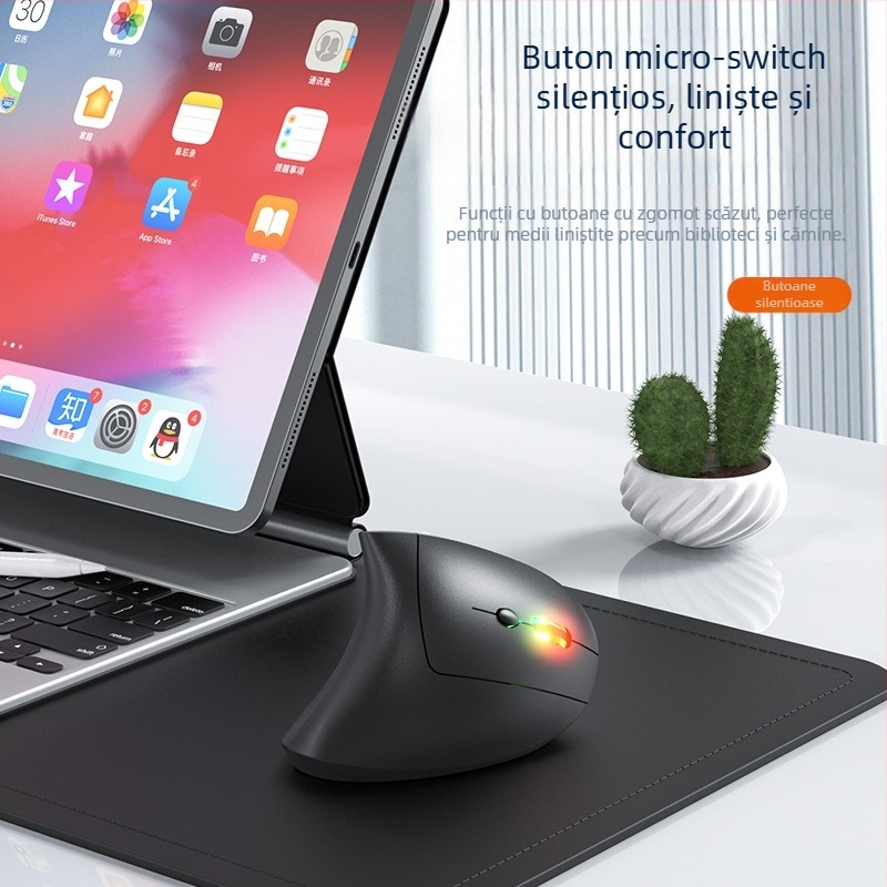 Mouse vertical ergonomic fără fir, a cincea generație, pentru mână dreaptă, dual-mod Bluetooth/2.4G, 1600 DPI