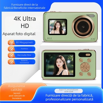 Cameră digitală pentru studenți cu camere frontale și din spate duale, zoom optic 18x, senzor CMOS 12MP, ecran LCD 3.0, 1080p video, stabilizare electronică a imaginii
