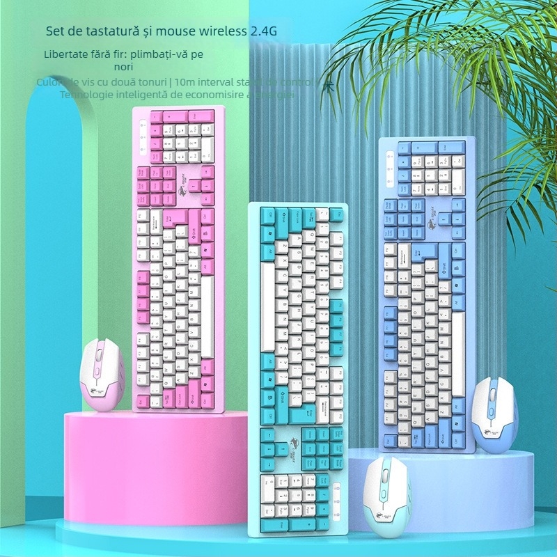 Set tastatură și mouse wireless T906, 104 taste, 2.4GHz, 1600 DPI, Plug‑and‑Play, ergonomic