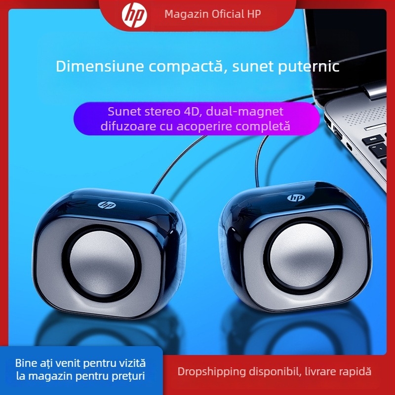 HP DHS-2111 Difuzor pentru calculator - Alimentare USB, Stereo cu două difuzoare, Intrare 3,5 mm, Frecvență 150 Hz-20 kHz