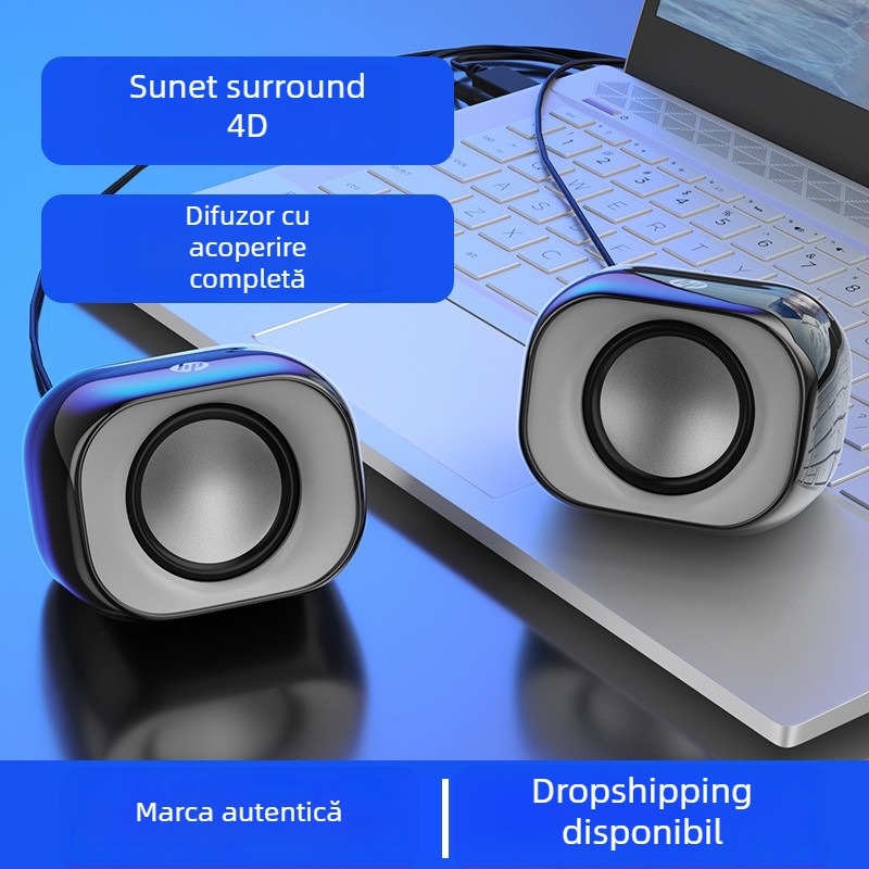 HP DHS-2111 Difuzor pentru calculator - Alimentare USB, Stereo cu două difuzoare, Intrare 3,5 mm, Frecvență 150 Hz-20 kHz