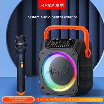 A9 Difuzor portabil Bluetooth pentru karaoke, cu microfon, pentru exterior, 12W, BT 5.0, 100Hz-20kHz, SNR ≥70dB, baterie încorporată