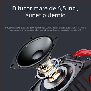 A9 Difuzor portabil Bluetooth pentru karaoke, cu microfon, pentru exterior, 12W, BT 5.0, 100Hz-20kHz, SNR ≥70dB, baterie încorporată