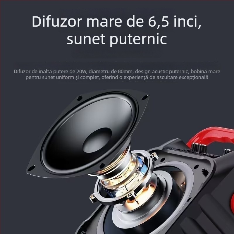 A9 Difuzor portabil Bluetooth pentru karaoke, cu microfon, pentru exterior, 12W, BT 5.0, 100Hz-20kHz, SNR ≥70dB, baterie încorporată