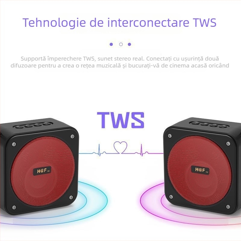 Boxă Bluetooth cu subwoofer, pentru exterior, compactă pătrată mini, 100 Hz–20 kHz, SNR ≥70 dB, IPX7, fără baterie încorporată