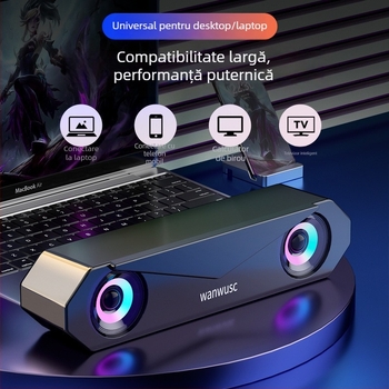 Difuzor pentru calculator de birou cu baterie încorporată, conectivitate 3,5 mm/USB/Bluetooth, răspuns în frecvență 40 Hz–20 kHz, SNR ≥100 dB, carcasă din aluminiu