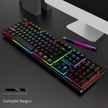 Tastatură de gaming cu USB cablată, iluminare de fundal, 104 taste, impermeabilă