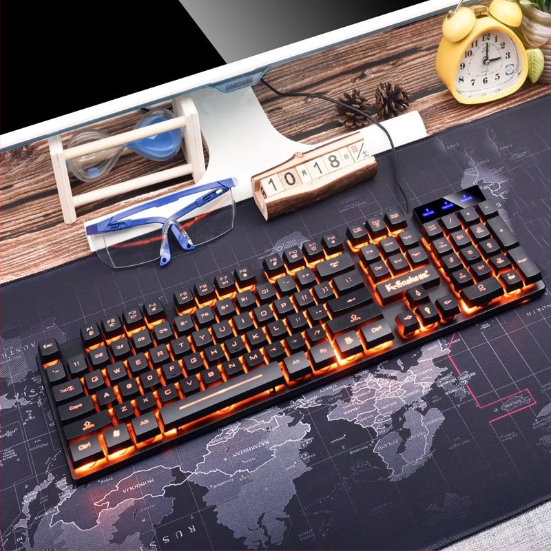 Tastatură de gaming cu USB cablată, iluminare de fundal, 104 taste, impermeabilă