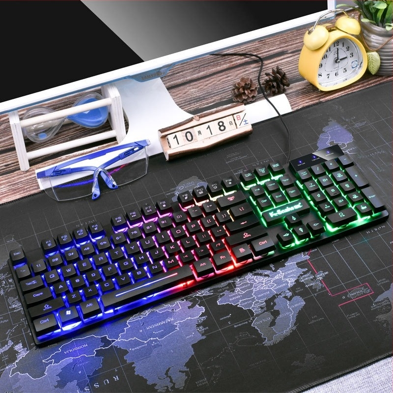 Tastatură de gaming cu USB cablată, iluminare de fundal, 104 taste, impermeabilă