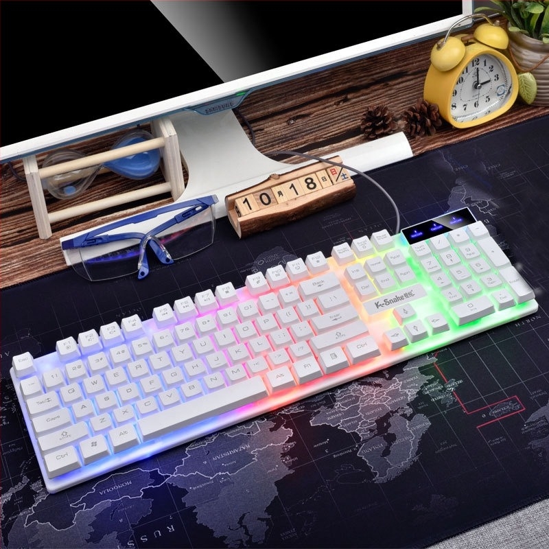 Tastatură de gaming cu USB cablată, iluminare de fundal, 104 taste, impermeabilă