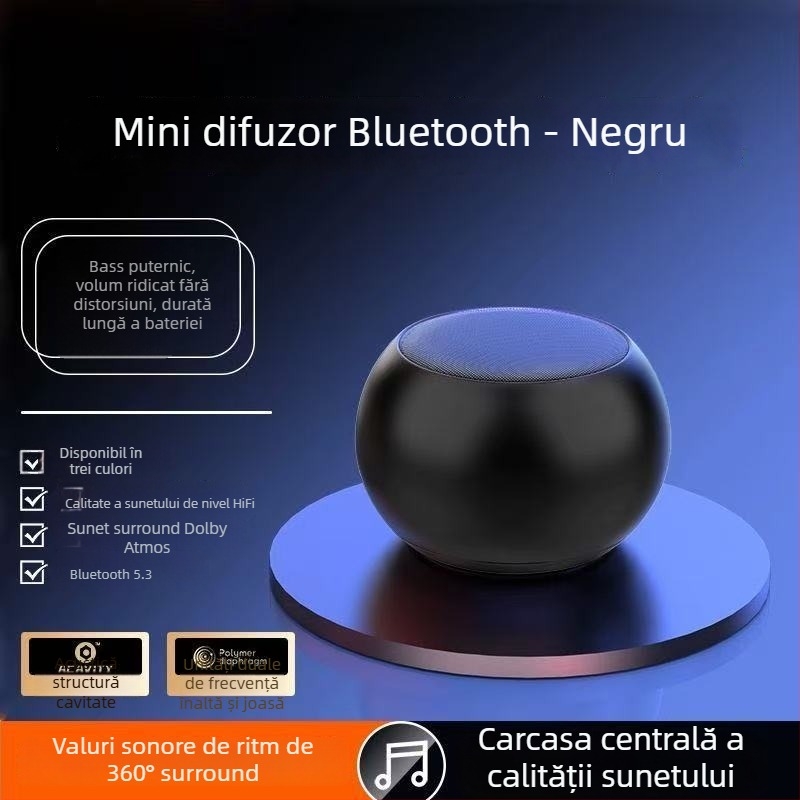 Boxă Bluetooth portabilă cu bas puternic, 5W, Bluetooth 5.3, 100 Hz–20 kHz, baterie încorporată 2000–4000 mAh, Sunet Hi‑Fi